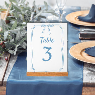 Modern Simple Bow Wedding Dusty Blue Tischnummer Acrylschild