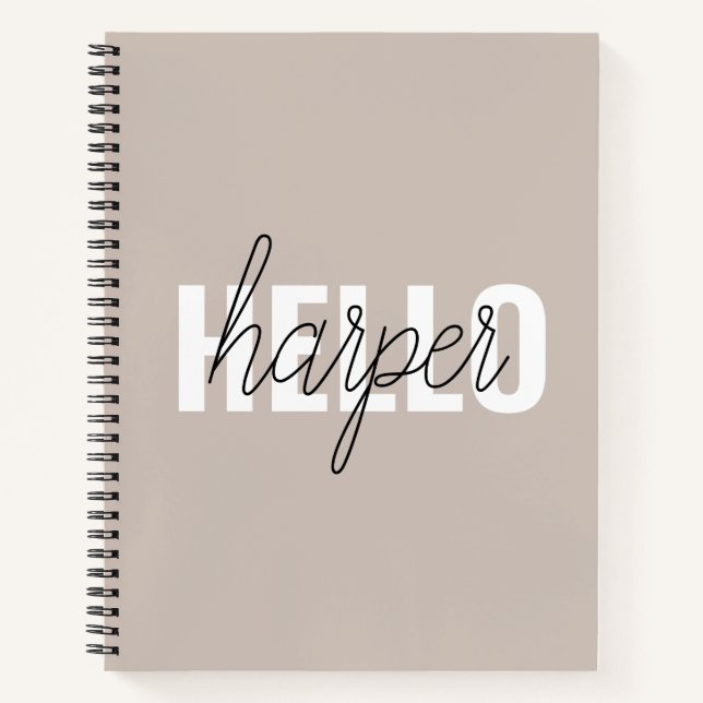Modern Simple Brown Hallo und Sie nennen Notizbuch (Vorderseite)