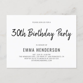 Modern Simple Brush 30. Geburtstag Party Einladungspostkarte