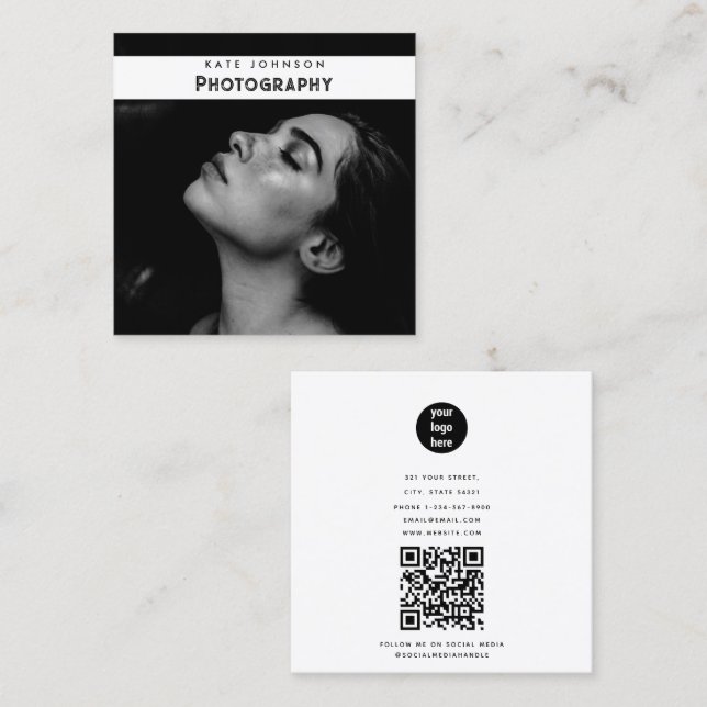 Modern Simple Business Logo Photographer Photo Quadratische Visitenkarte (Vorne/Hinten)