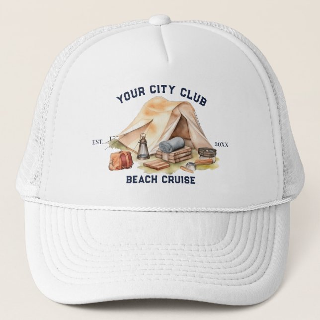 Modern Simple Camping Weekend Bachelorette Party Truckerkappe (Vorderseite)