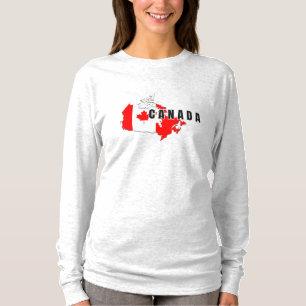 Modern Simple Canadian Canada Script Map Flag T-Shirt