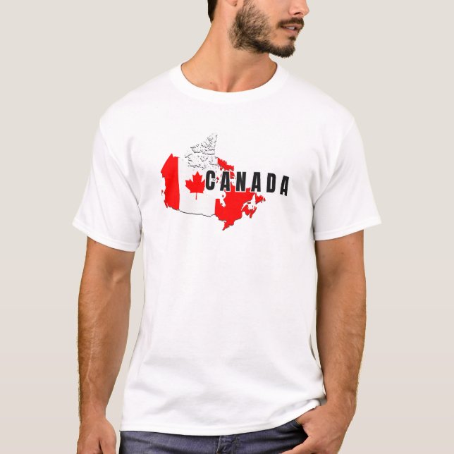 Modern Simple Canadian Canada Script Map Flag T-Shirt (Vorderseite)