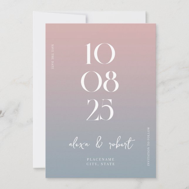 Modern Simple Chic Dusty Rose Blue Wedding Save The Date (Vorderseite)