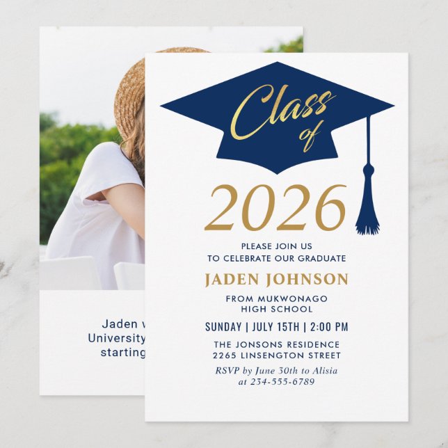 Modern Simple Class of 2025 Foto Graduation Party Einladung (Vorne/Hinten)