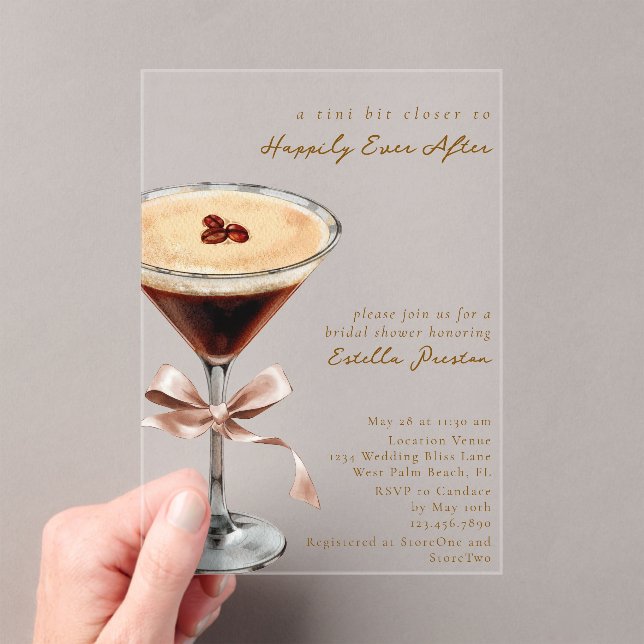 Modern Simple Cocktail Themed Mocha Bridal Shower Acryleinladungen (Insitu (Handheld))