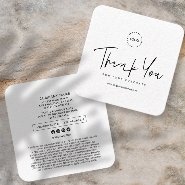 Modern Simple Custom Business Logo Coupon Promo Quadratische Visitenkarte (Von Creator hochgeladen)
