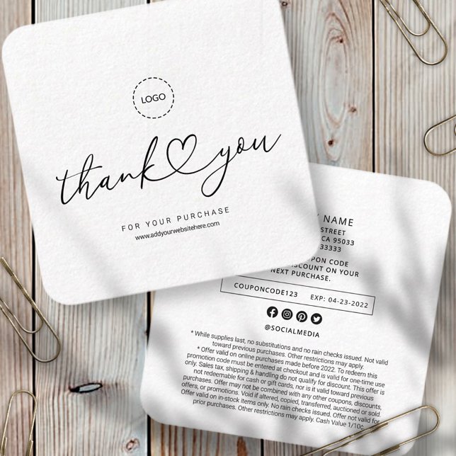 Modern Simple Custom Business Logo Coupon Promo Quadratische Visitenkarte (Von Creator hochgeladen)