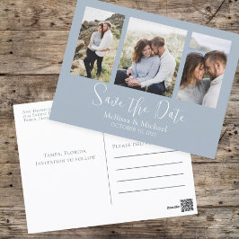 Modern Simple Dusty Blue Elegant 3 Foto Budget Postkarte