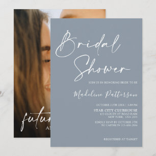 Modern Simple Dusty Blue mit Foto Brautparty Einladung