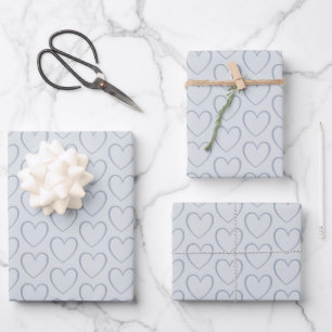 Modern Simple Dusty Blue Niedlich Heart Pattern Geschenkpapier Set