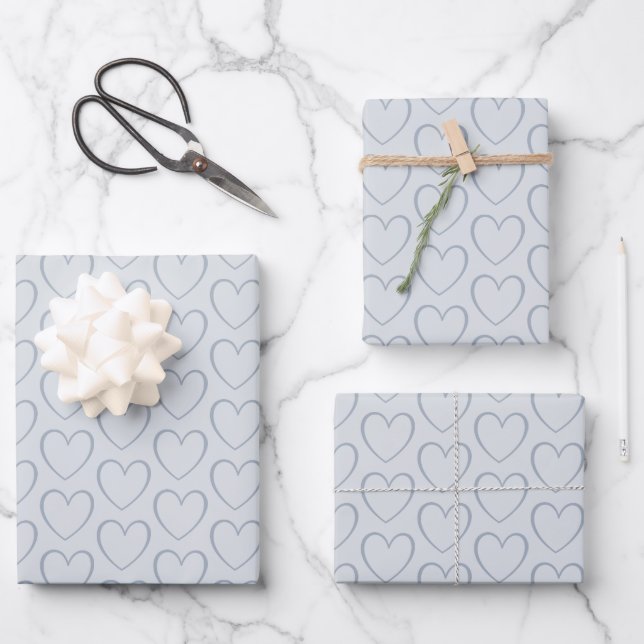 Modern Simple Dusty Blue Niedlich Heart Pattern Geschenkpapier Set (Vorderseite)