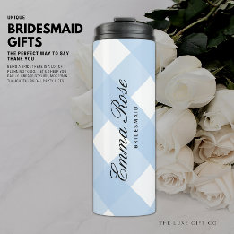 Modern Simple Elegant Blue Gingham Bridesmaid Thermosbecher