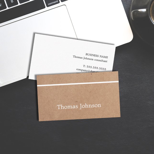 Modern Simple Elegant White Stripe bedruckt Kraft Visitenkarte (Von Creator hochgeladen)