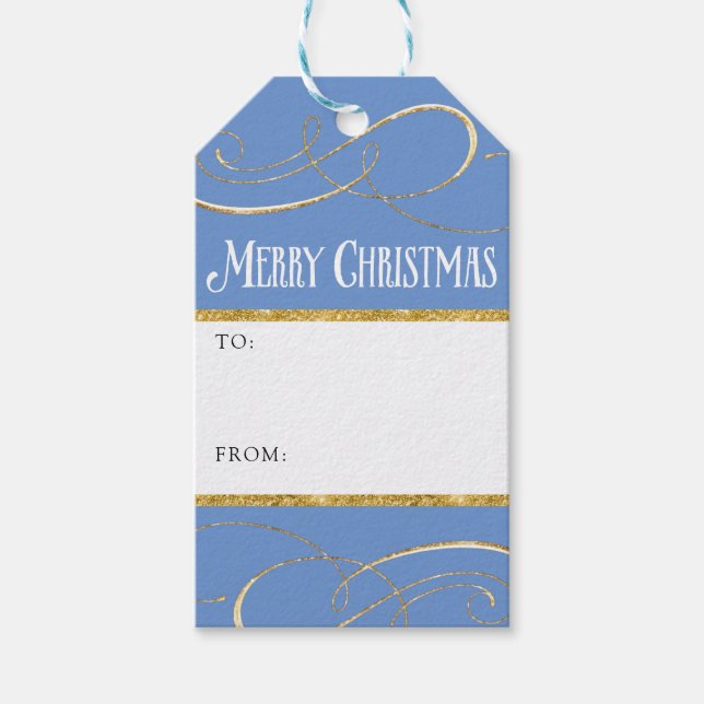 Modern Simple Elegante Christmas Gold Blue Wirbel Geschenkanhänger (Vorderseite)