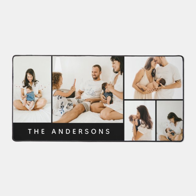 Modern Simple Family Foto Collage Name Schreibtischunterlage (Vorderseite)
