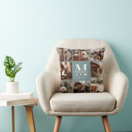 Modern Simple Family Foto Collage Sage Green Kissen