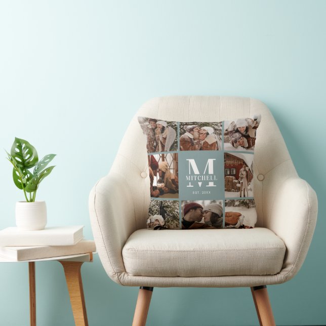 Modern Simple Family Foto Collage Sage Green Kissen (Stuhl )