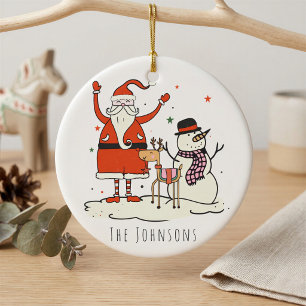 Modern Simple Family Name Santa Snowman Weihnachte Keramik Ornament