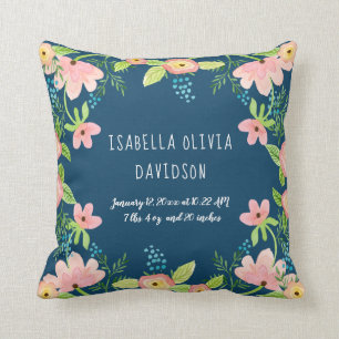 Modern Simple Floral Baby Birth Info Wasserfarbe Kissen