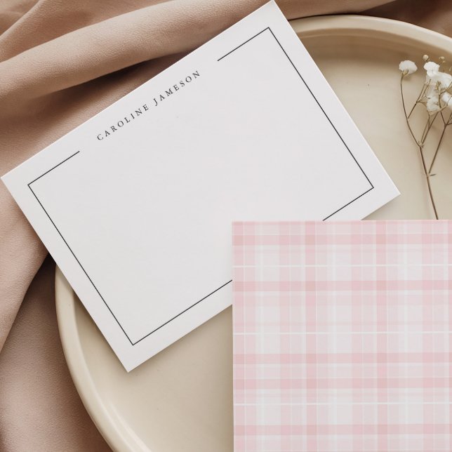 Modern Simple Floral Pink Plaid Flat Note Card Mitteilungskarte (Von Creator hochgeladen)