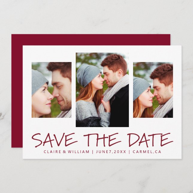 Modern Simple Foto Collage Save the Date Card (Vorne/Hinten)