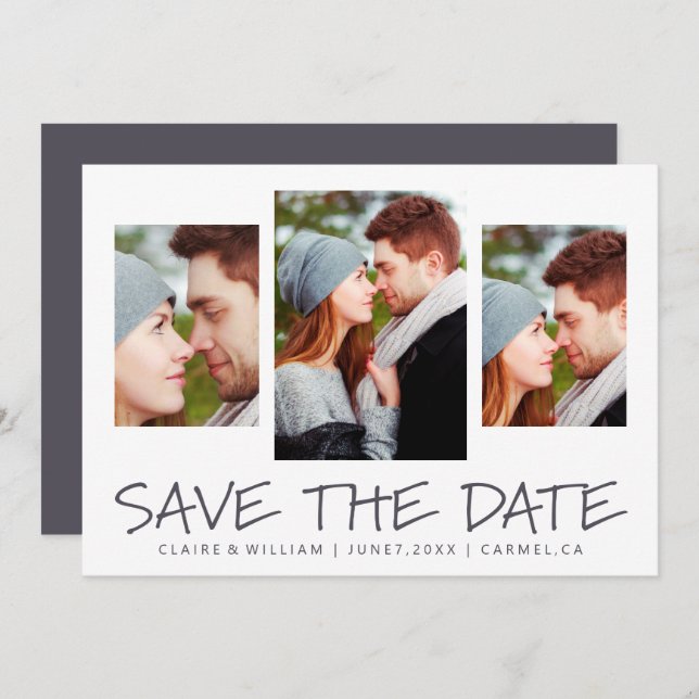 Modern Simple Foto Collage Save the Date Card (Vorne/Hinten)