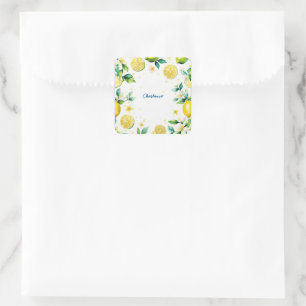 Modern Simple Gelb Lemon Wasserfarbe Geburtstag Quadratischer Aufkleber