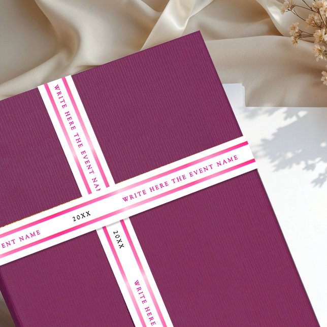 Modern Simple Girly White Pink Stripe Typography Satinband (Von Creator hochgeladen)