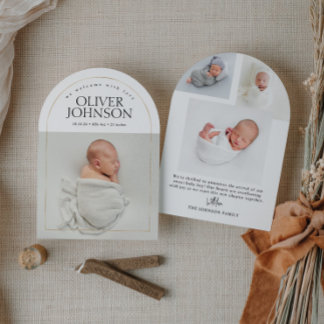 Modern Simple Golden Arch Baby Photo Birth Einladung