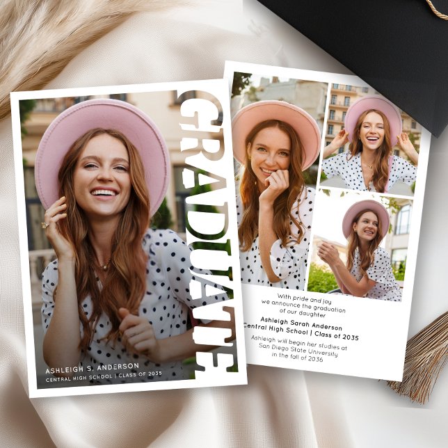 Modern Simple Graduate 3 Photo Collage Graduation Ankündigung (Von Creator hochgeladen)