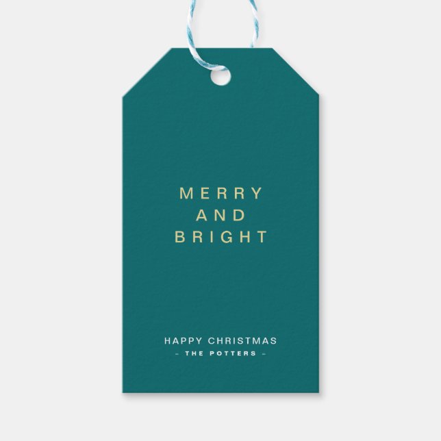 Modern Simple Green & Gold Weihnachten Geschenkanhänger (Vorderseite)