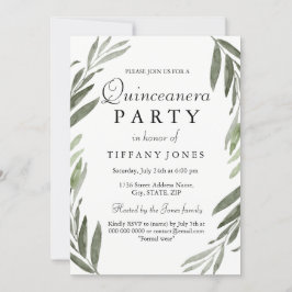 Modern Simple Green Leaf Quinceanera Party laden e Einladung