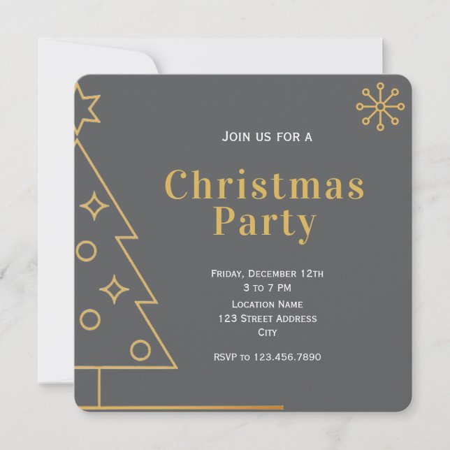Modern Simple Grey and Gold Christmas Party Square Einladung (Vorderseite)
