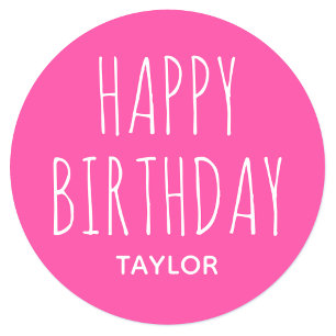 Modern Simple Happy Birthday Sticker Pink