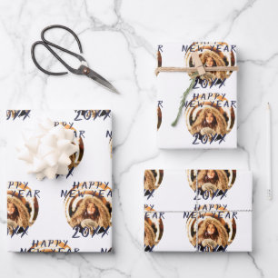 Modern Simple Happy New Year 2023 Foto Geschenkpapier Set