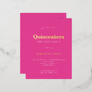 Modern Simple Hot Pink Quinceñera Folie Einladungspostkarte