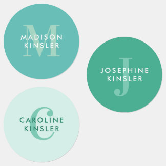 Modern Simple Initial Turquoise Waterproof Name Etiketten