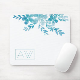 Modern Simple Initials Blue Floral Persönliche Mar Mousepad