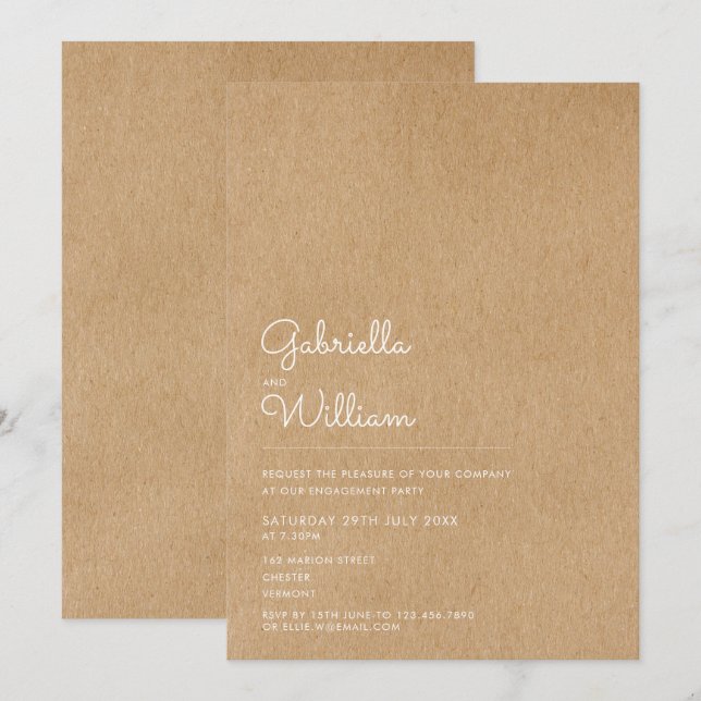 Modern Simple Kraft Engagement Party Einladung (Vorne/Hinten)