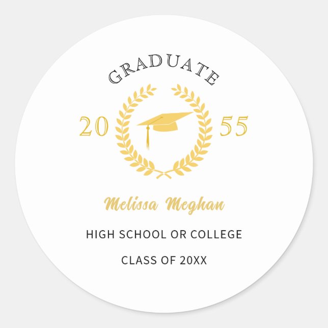 Modern Simple Laurel Wreath Gold Cap Gastgeschenk Runder Aufkleber (Vorderseite)