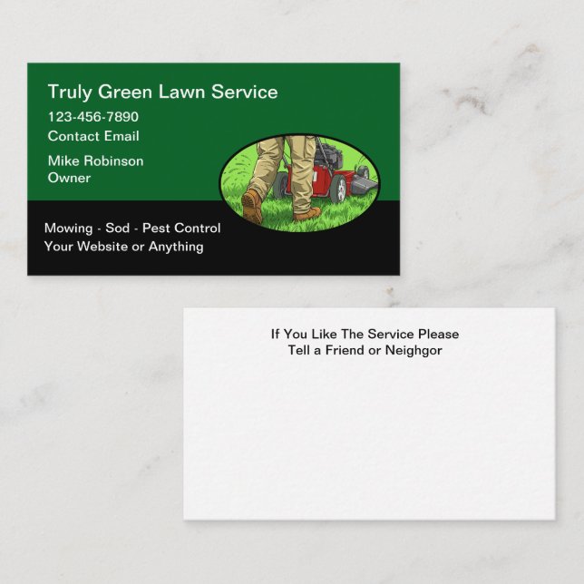 Modern Simple Lawn Service Business Cards Visitenkarte (Vorne/Hinten)