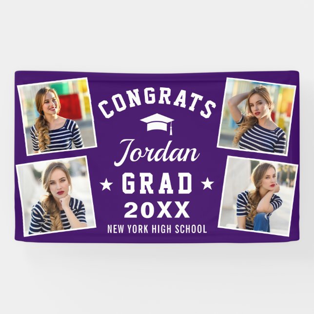 Modern Simple Lila Graduation Party 4 FOTO Ban Banner (Horizontal)