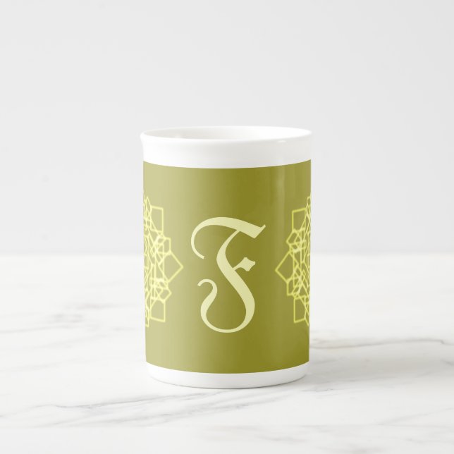 Modern Simple line stripes floral monogram name Prozellantasse (Vorderseite)