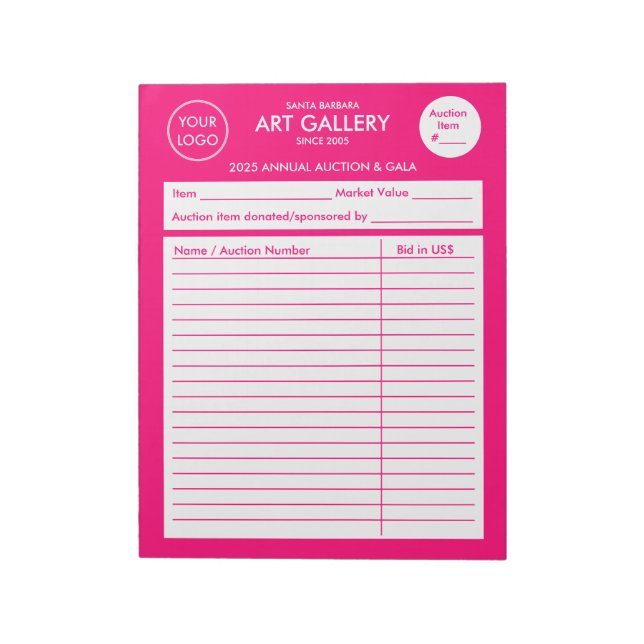 Modern Simple Magenta Add-Logo | Auktionsblätter Notizblock (Rotiert)