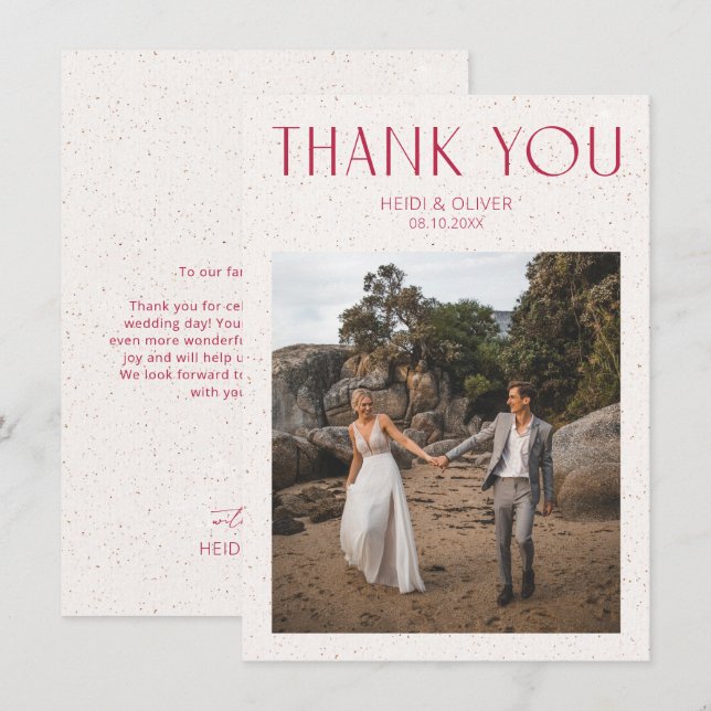 Modern Simple Magenta Foto Wedding Dankeschön Card Dankeskarte (Vorne/Hinten)