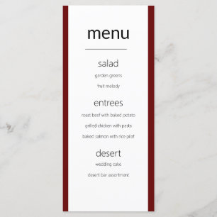 Modern Simple Maroon und White Wedding Menu Card Menükarte