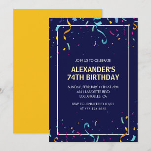 Modern Simple Men Confetti 74. Geburtstag Einladung