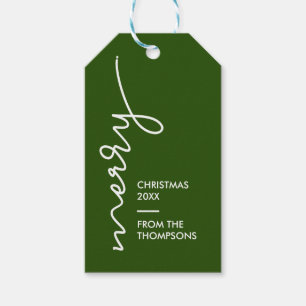 Modern Simple Merry Christmas Script Green Geschenkanhänger