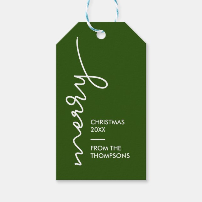 Modern Simple Merry Christmas Script Green Geschenkanhänger (Vorderseite)